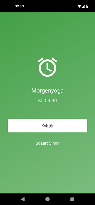 Min Dag, fuldskærmsalarm med Kvittér-knap